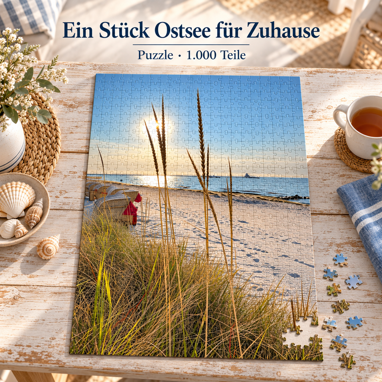 Premium Puzzle 1000 Teile Grömitz Dünengras Strand und Meer – Bild 3